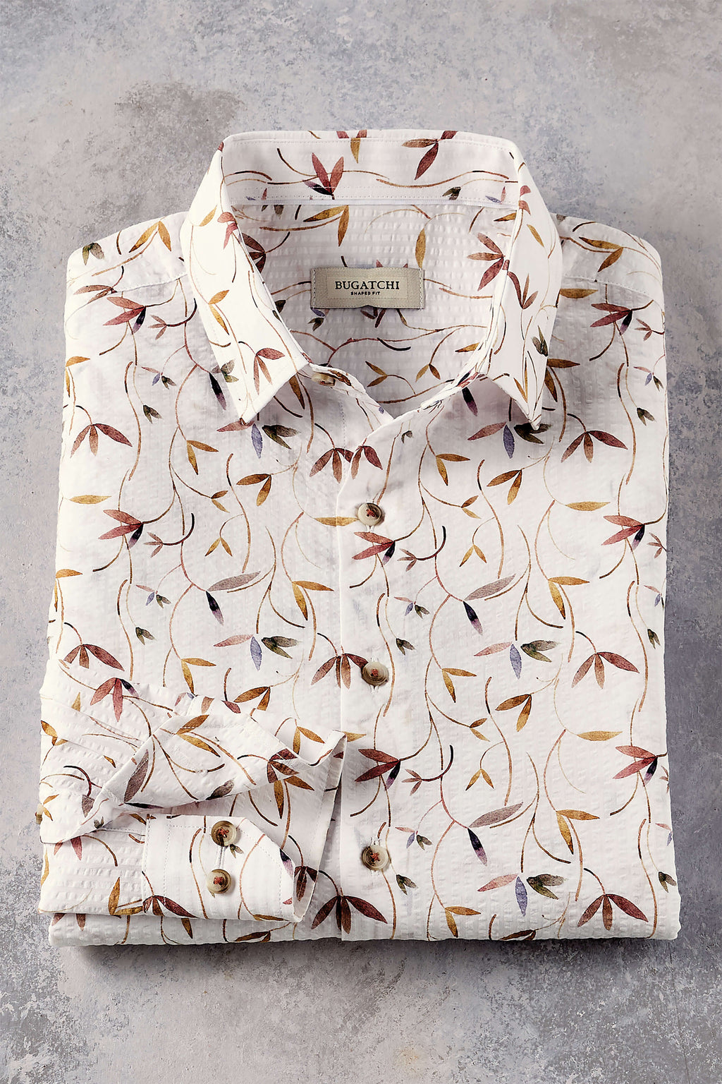 Men's Bugatchi Long Sleeve Floral Print Seersucker Shirt, White, M