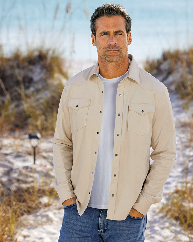 Male model wearing Patrick James Wyatt Shirt Jacket