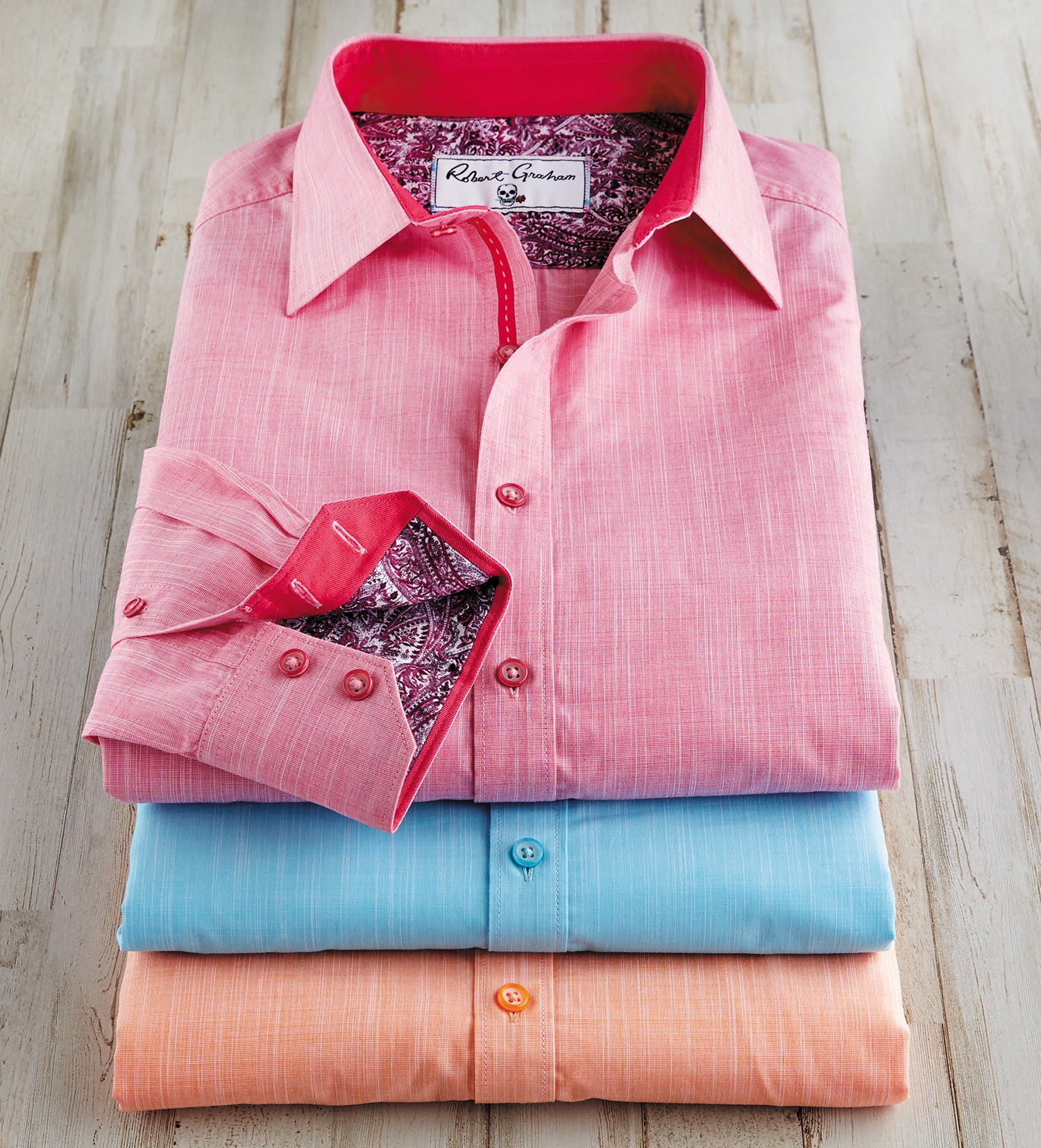Men's pink fitted dress shirt with large checks and chambray