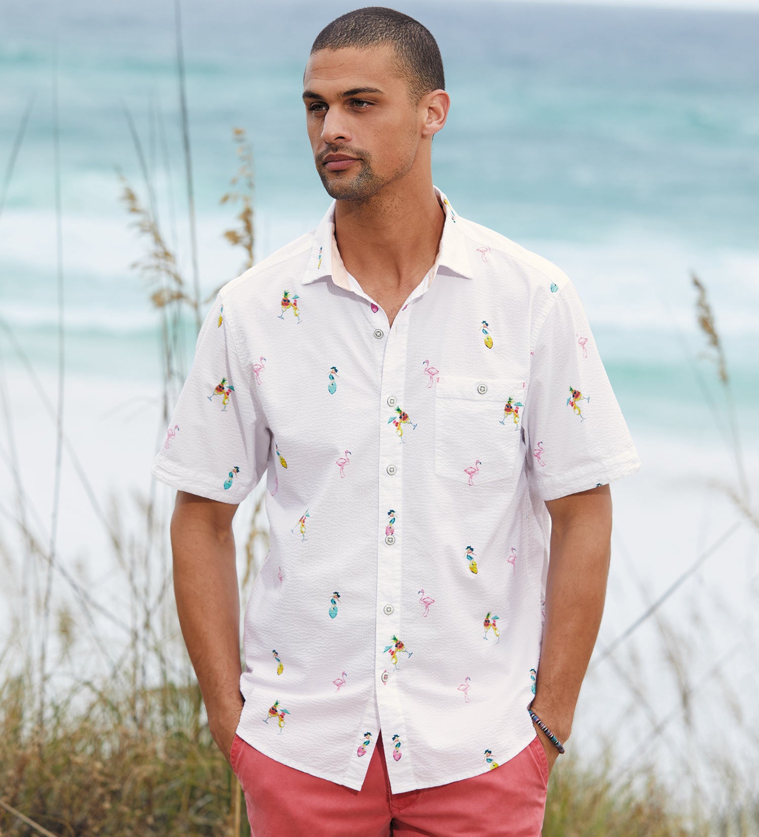 Men's Tommy Bahama Flocktail Shirt, White, 3XL