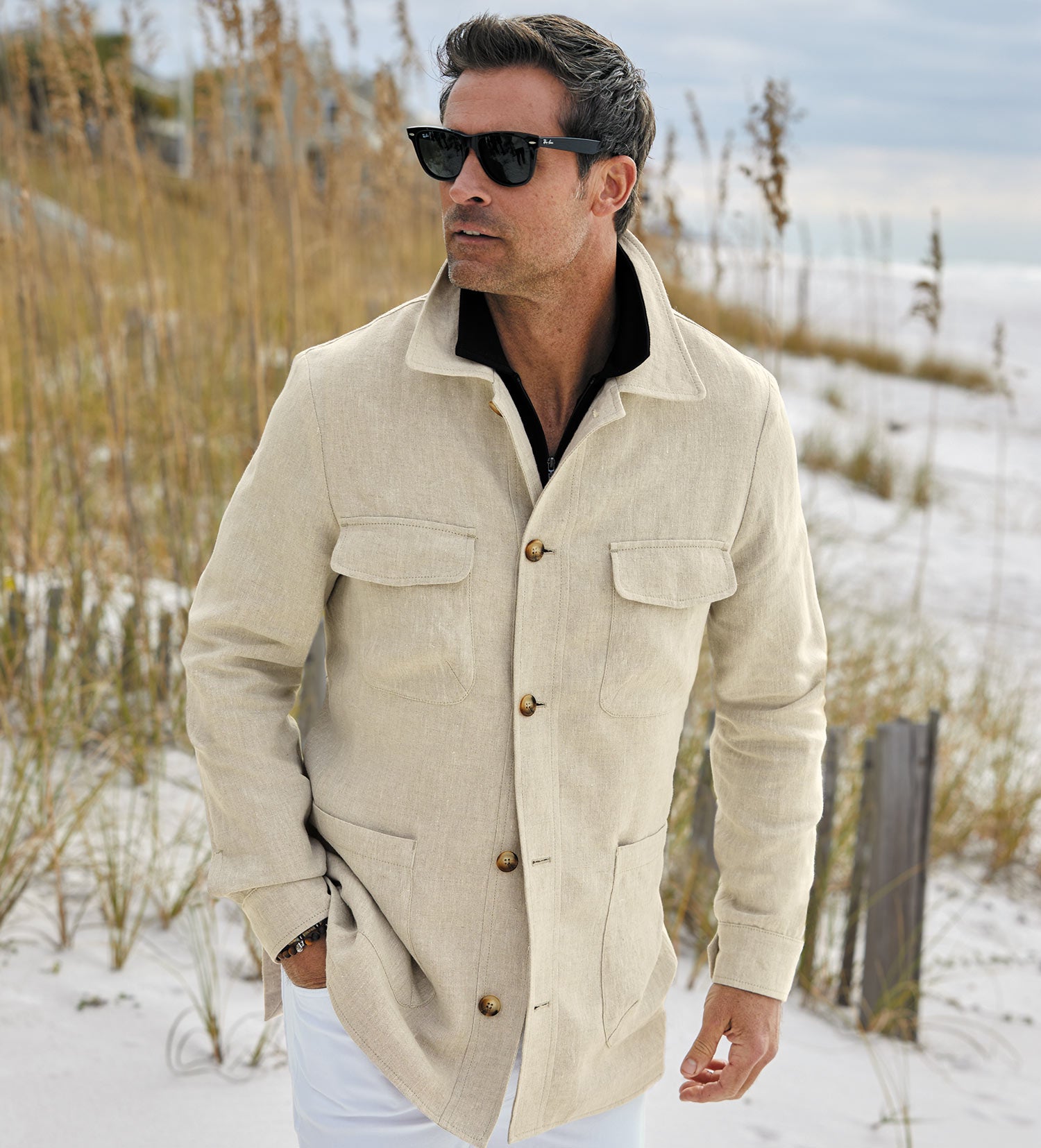 Men's Reserve Linen Safari Jacket, Sand, 40