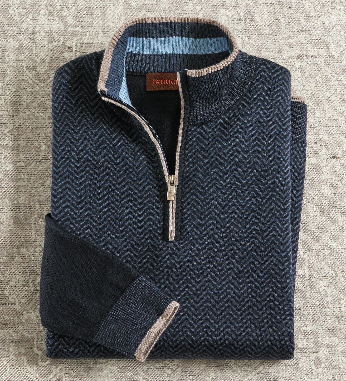 Patrick James Herringbone Quarter Zip Sweater