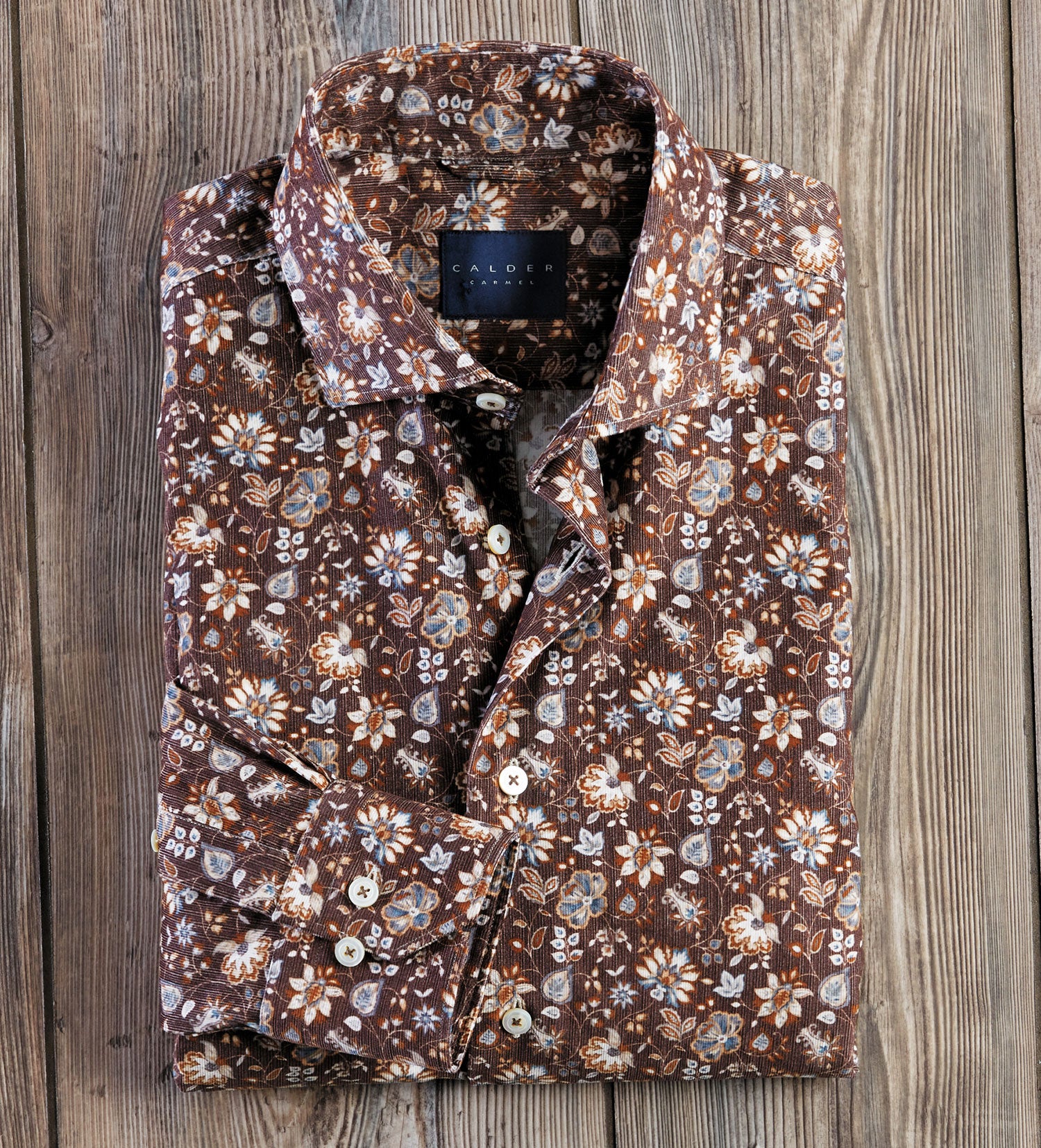 Men's Calder Carmel Floral Baby Cord Long Sleeve Shirt, Espresso, XL Men's Calder Carmel Floral Baby Cord Long Sleeve Shirt, Espresso, XL