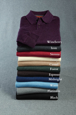 Patrick James Long Sleeve 3 Button Merino Polo