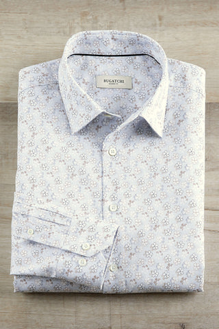 Men's Bugatchi Long Sleeve Spread Collar Floral Shirt, Hazy Blue, XL Men's Bugatchi Long Sleeve Spread Collar Floral Shirt, Hazy Blue, XL