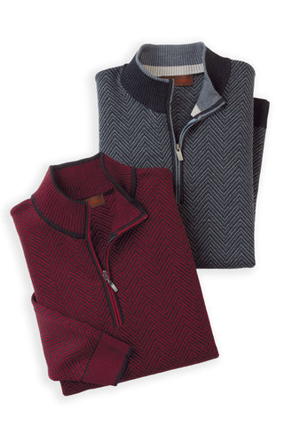 Patrick James Wide Herringbone Mock 1/4 Zip Sweater