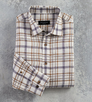 Bugatchi Plaid Linen Long Sleeve Shirt