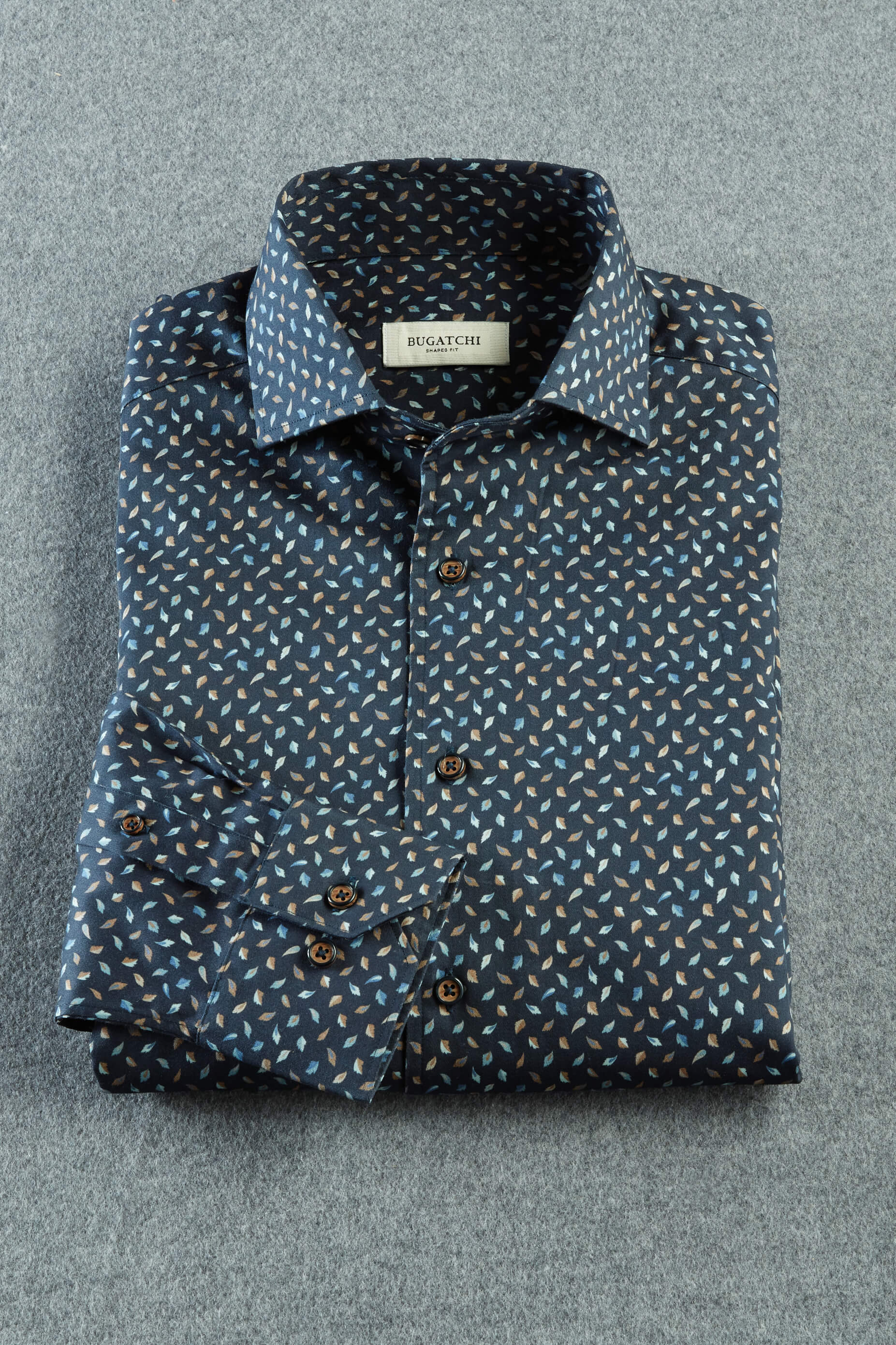 Men's Bugatchi Long Sleeve Alvin Small Leaf Shirt, Navy, XXL Men's Bugatchi Long Sleeve Alvin Small Leaf Shirt, Navy, XXL