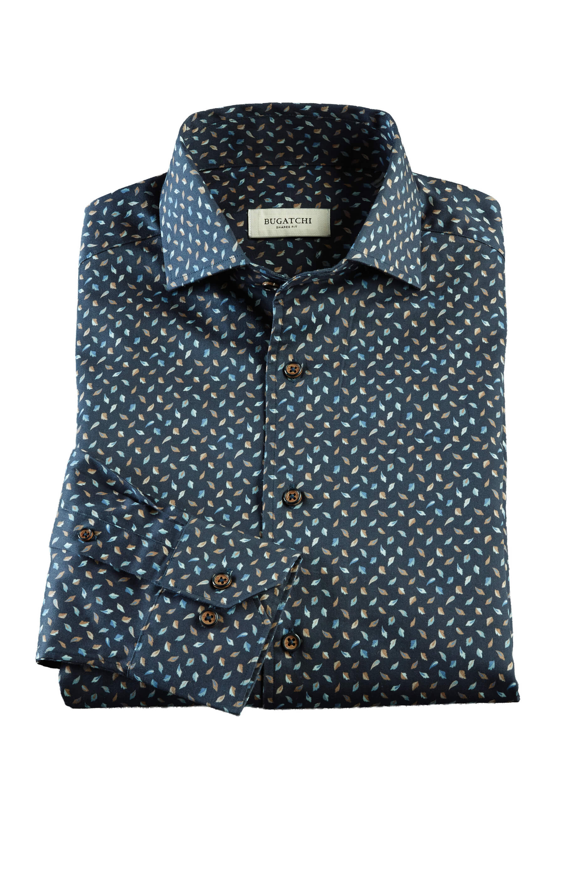 Men's Bugatchi Long Sleeve Alvin Small Leaf Shirt, Navy, XXL Men's Bugatchi Long Sleeve Alvin Small Leaf Shirt, Navy, XXL