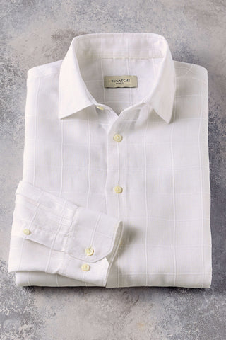 Bugatchi Long Sleeve Tonal Solid Grid Linen Shirt