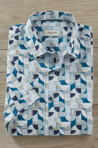 Bugatchi Short Sleeve Spread Collar Geo Abstract Shirt