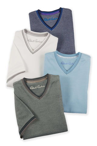 Robert Graham Short Sleeve Holton Pique V-Neck T-Shirt