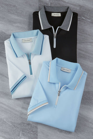Bugatchi Short Sleeve Pima Quarter Zip Polo
