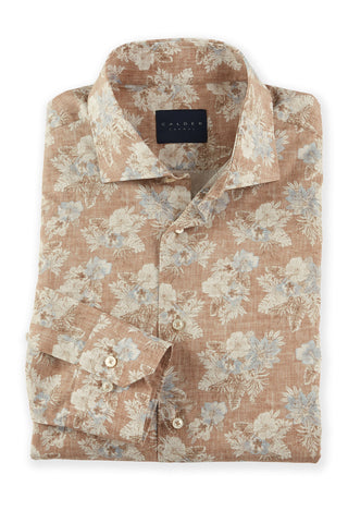 Calder Long Sleeve Spread Collar Paisley Oxford Shirt