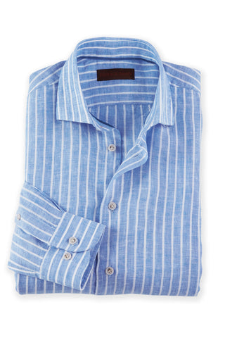 Patrick James Long Sleeve Stripe Point Collar Linen Shirt