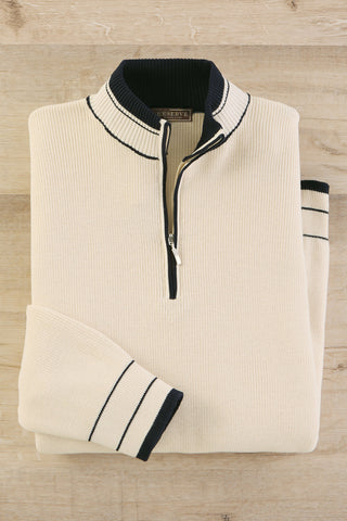 Reserve Long Sleeve Nautical Stripe Quarter Zip Sweater