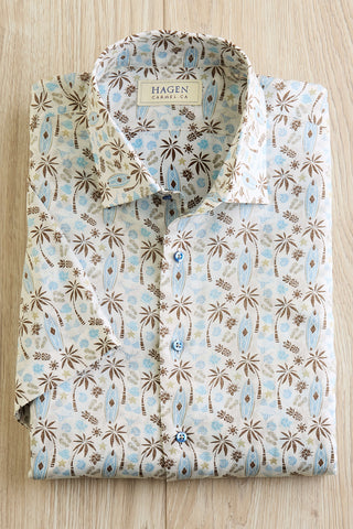 Hagen Short Sleeve Island Beach Print Shirt