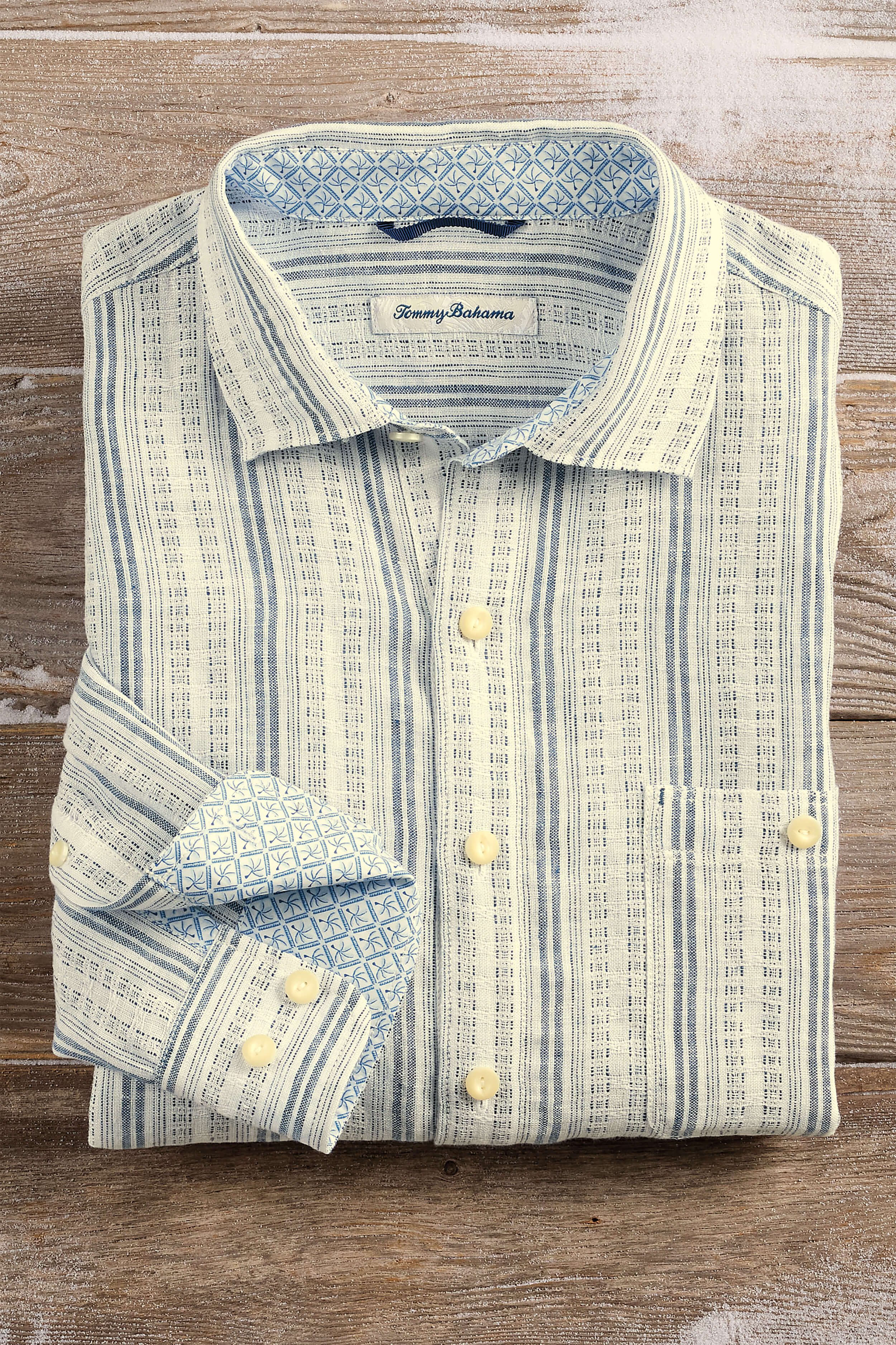 tommy bahama dress shirt Tommy Bahama Men's Palm Fresco Beach Border IslandZone Camp Shirt - Carbon Navy