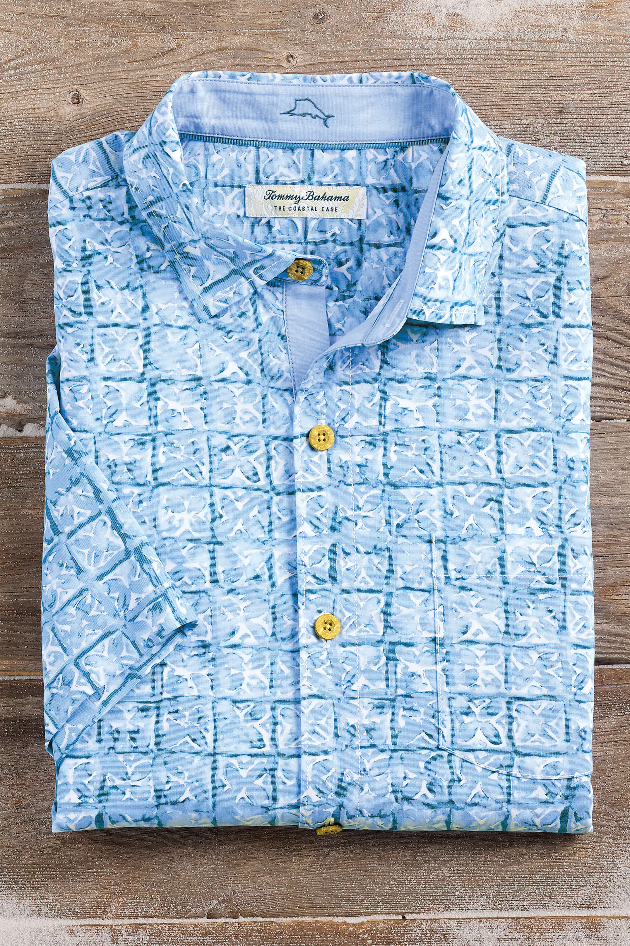 Tommy Bahama Men's Coastal Ease Carrico Tiles IslandZone Camp Shirt - Dusty Icicle