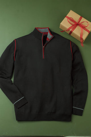 Patrick James Piping Trim Mock 1/4 Zip Sweater