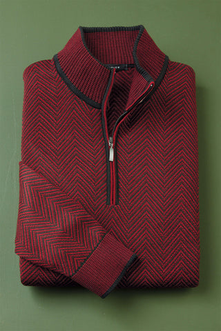 Patrick James Wide Herringbone Mock 1/4 Zip Sweater