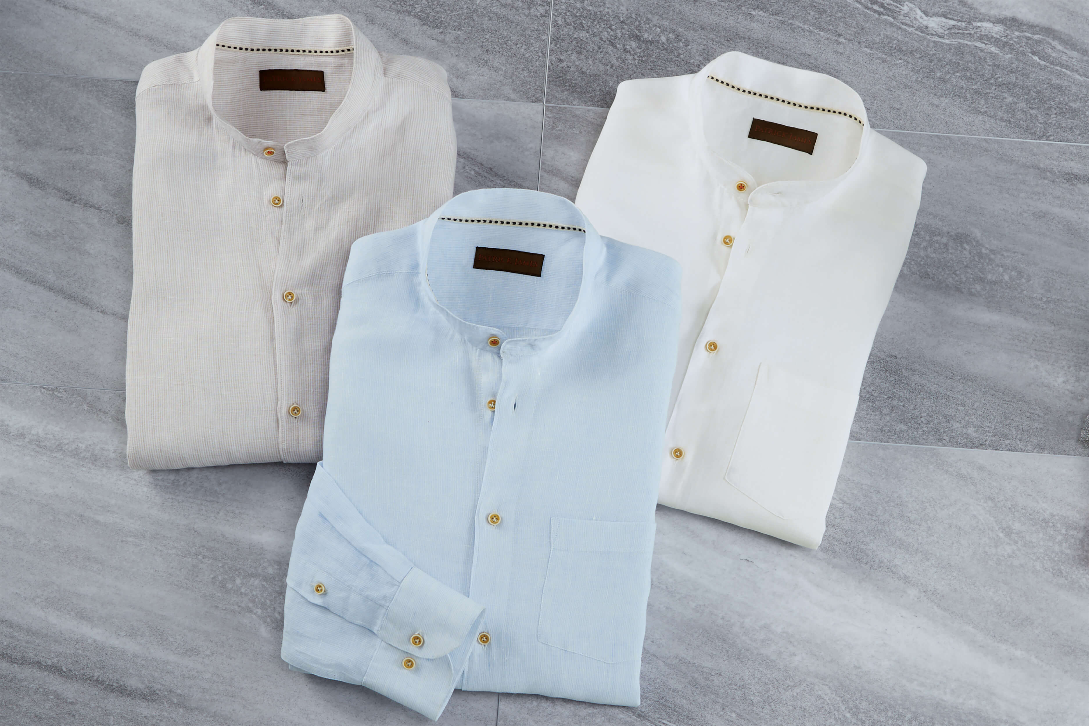 Men's Patrick James Long Sleeve Solid Linen Banded Collar Shirt, White, XXL