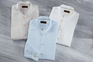 Patrick James Long Sleeve Solid Linen Banded Collar Shirt