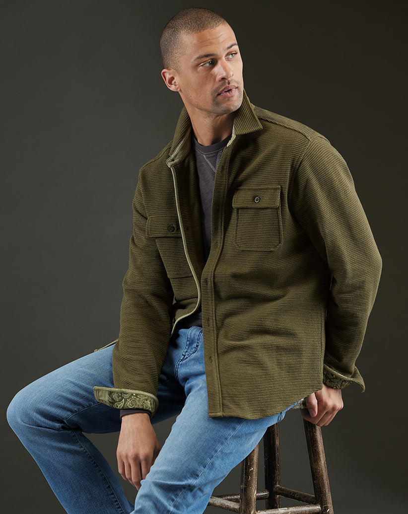 Male model wearing Robert Graham Brunner Overshirt