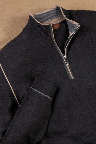 Patrick James Piping Trim Mock 1/4 Zip Sweater