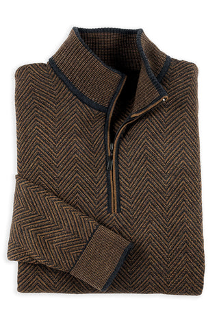 Patrick James Wide Herringbone Mock 1/4 Zip Sweater