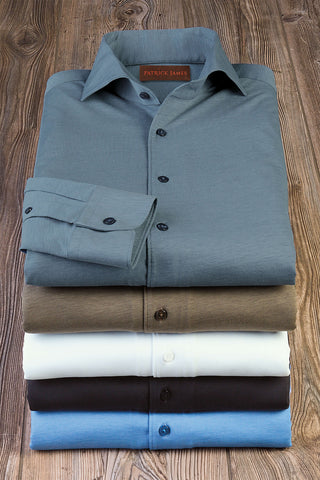 Patrick James Long Sleeve Solid Knit One Piece Collar Shirt