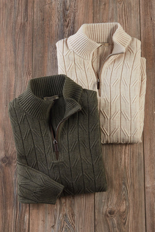 Hagen Long Sleeve River Cable Mock 1/4 Zip Sweater