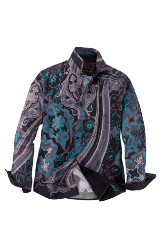 Robert Graham Long Sleeve Bold Paisley Embroidered Beaded Shirt