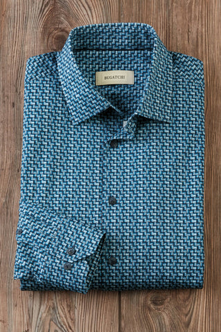 Bugatchi Long Sleeve Stair Step Shirt