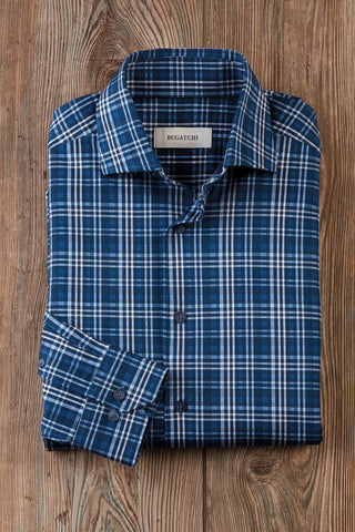Bugatchi Long Sleeve Herringbone Plaid Shirt