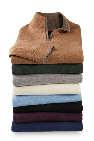 Patrick James Long Sleeve Solid Merino Mock 1/4 Zip