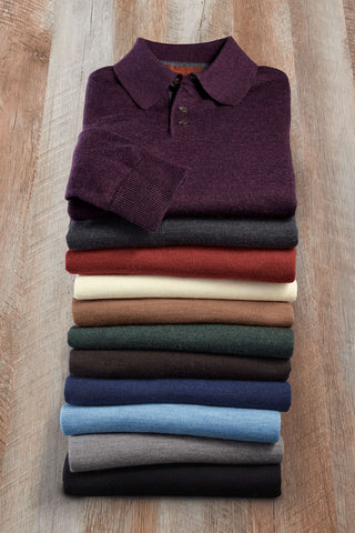 Patrick James Long Sleeve 3 Button Merino Polo