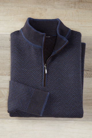 Patrick James Wide Herringbone Mock 1/4 Zip Sweater