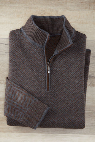 Patrick James Wide Herringbone Mock 1/4 Zip Sweater