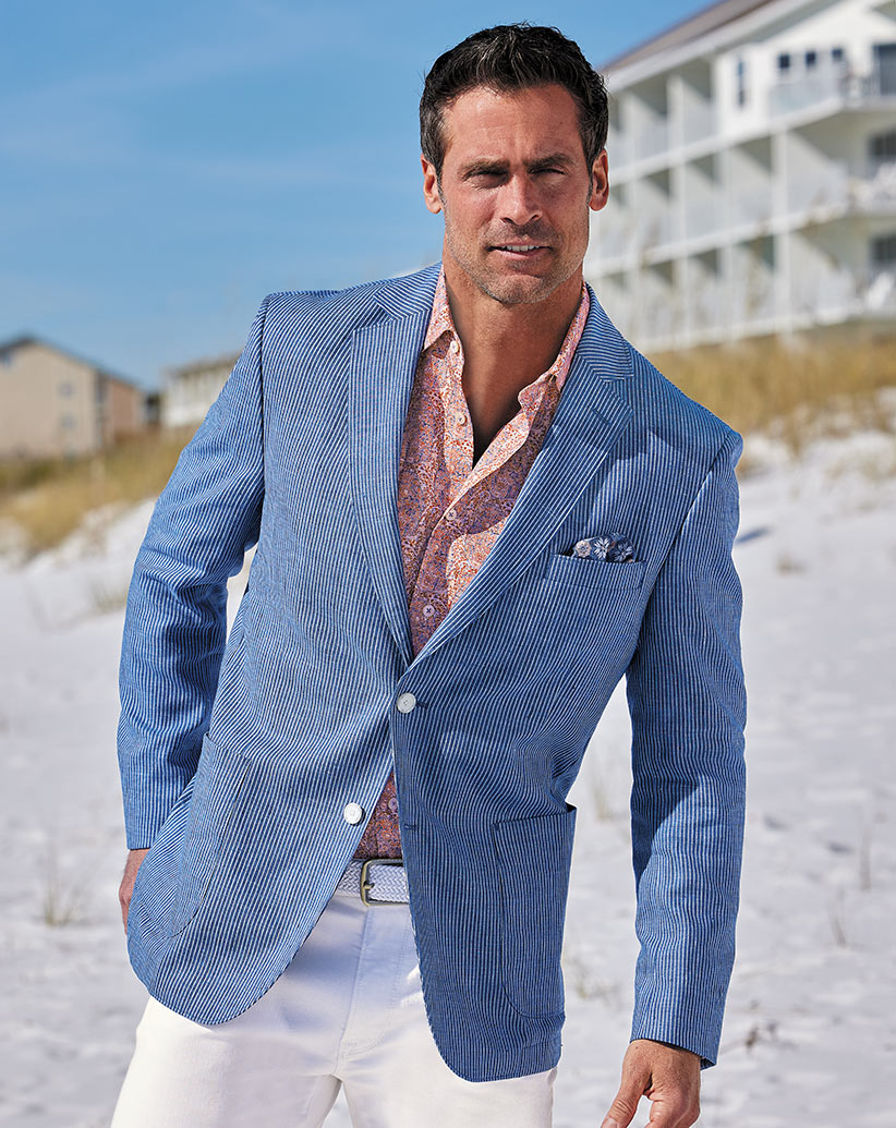 Male model wearing Patrick James Linen Sport Coat
