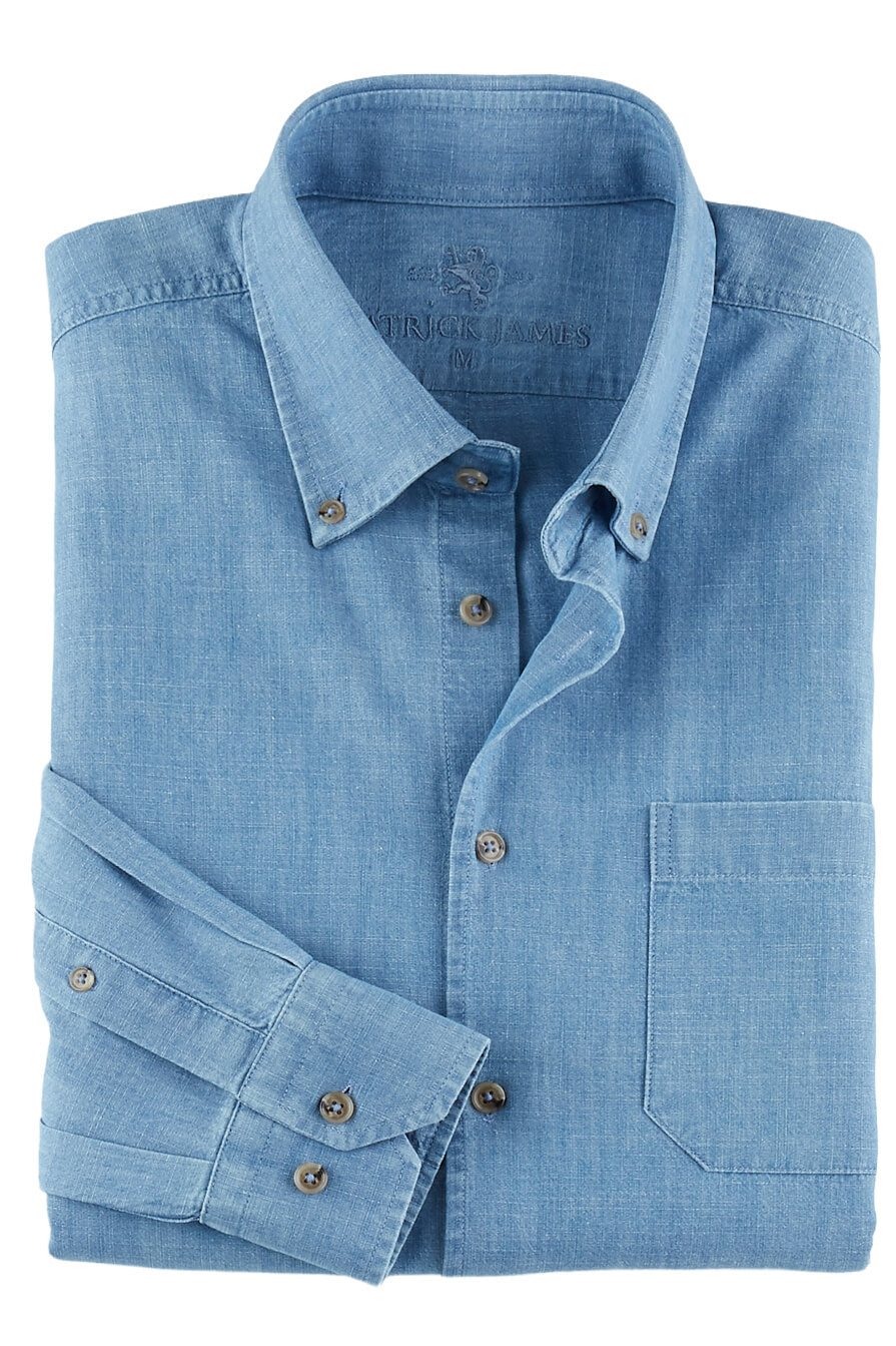 Men's Patrick James Long Sleeve Button Down Solid Chambray Shirt, Light Indigo, S Men's Patrick James Long Sleeve Button Down Solid Chambray Shirt, Light Indigo, S