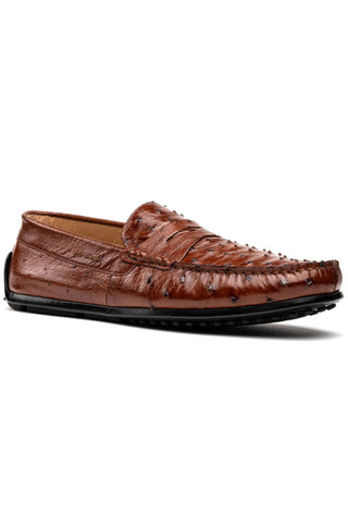 Brown leather loafer shoe on a white background