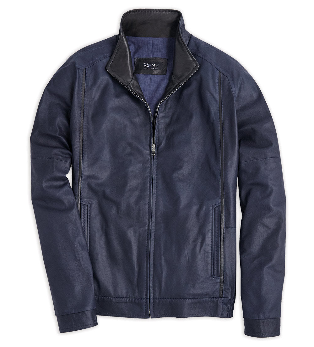 Remy Leather Blouson Jacket - Navy