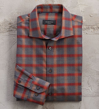 Bugatchi Windowpane Twill Long Sleeve Sport Shirt