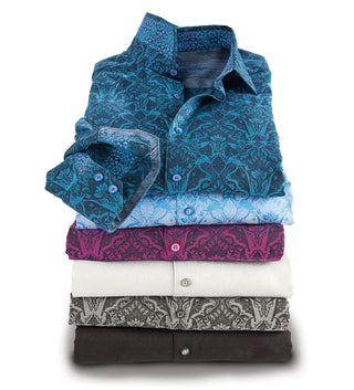 mens long sleeve dress shirts Charcoal Heather Gray Do-It-All Comfort Button Up Shirt and ample shoulder room for a functional fit that stays tucked in and moves with you Men's Robert Graham Highland Long