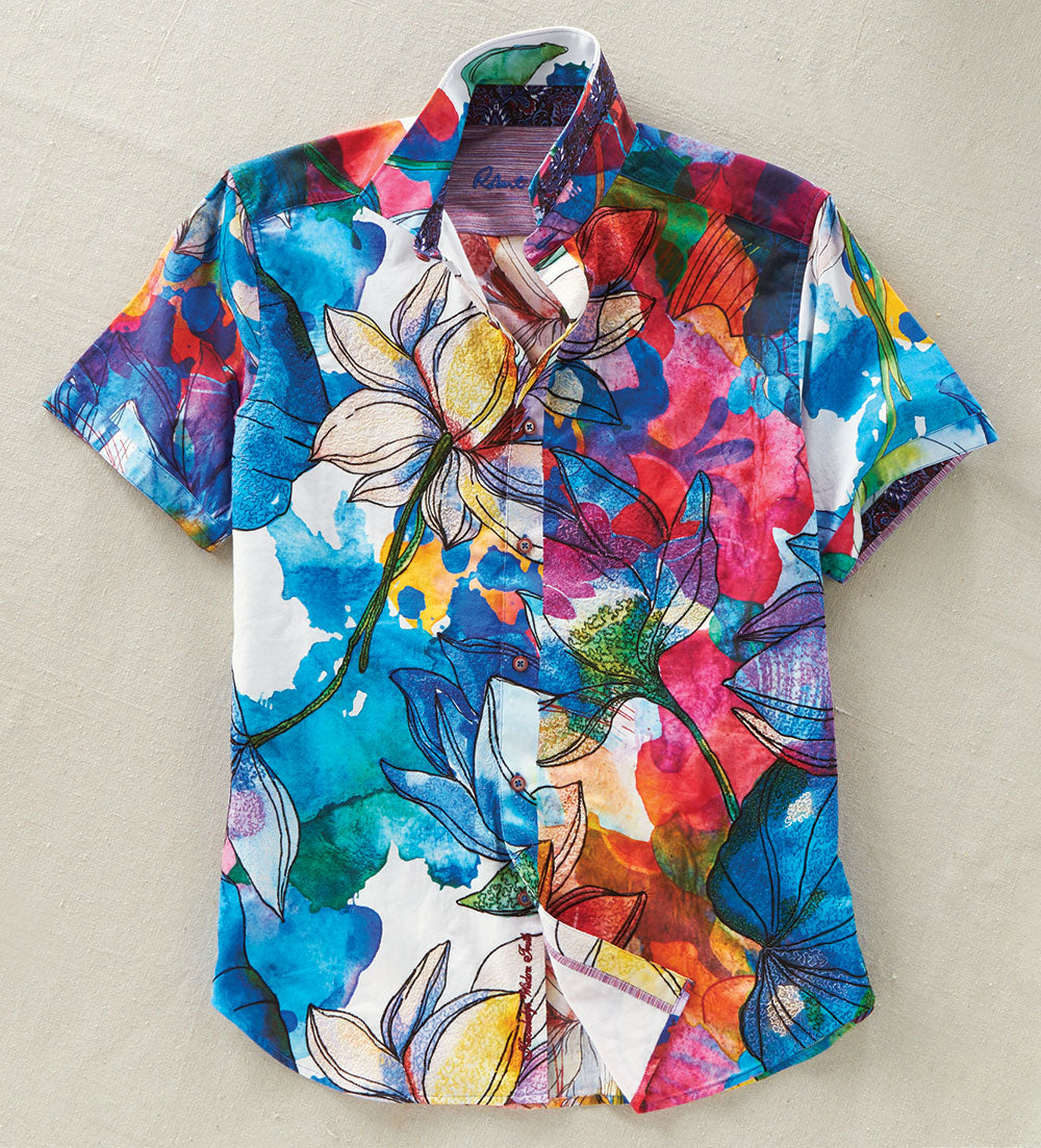 Robert Graham Sip 'N' Dip Floral Embroidered Short Sleeve Sport Shirt