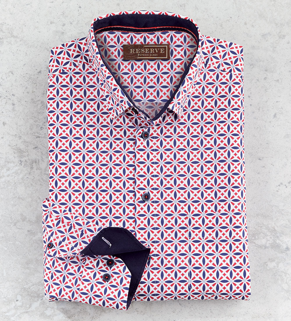 Reserve Geometric Print Long Sleeve Sport Shirt