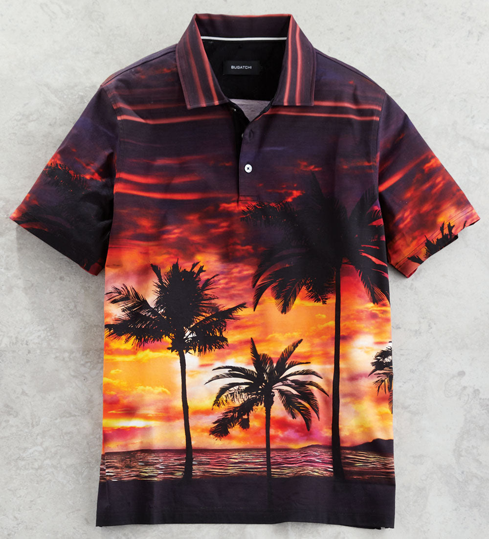 Bugatchi Sunset Palms Short Sleeve Polo Shirt