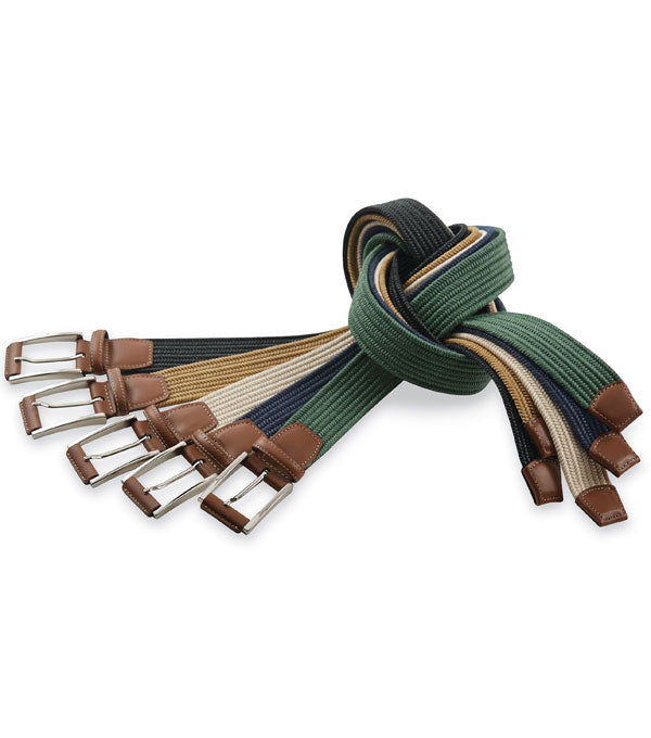 Italian Woven Cotton Stretch Belt by Torino Leather - Camel