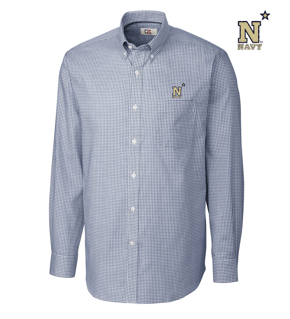 Cutter & Buck Navy Tattersall Long Sleeve Sport Shirt